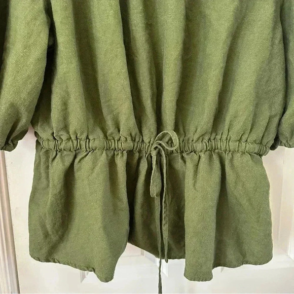 WHO WHAT WEAR Women's Linen Puff Sleeves Fairy Boho Green Peplum Top Size L - Picture 7 of 8
